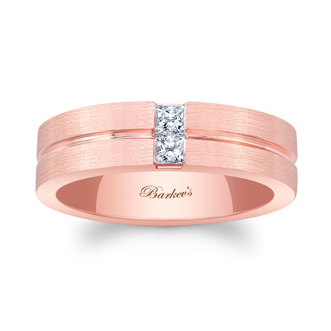 Rose Gold Mens Channel Princess Cut Diamond Wedding Band