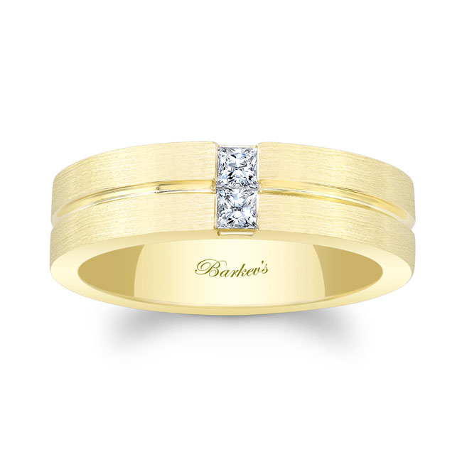 Yellow Gold Mens Channel Princess Cut Diamond Wedding Band