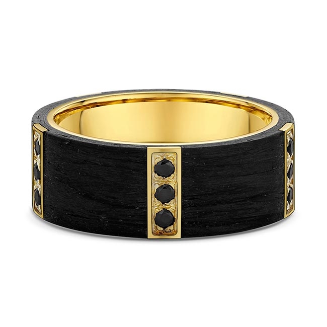 Men's Yellow Gold And Black Diamond Wedding Band