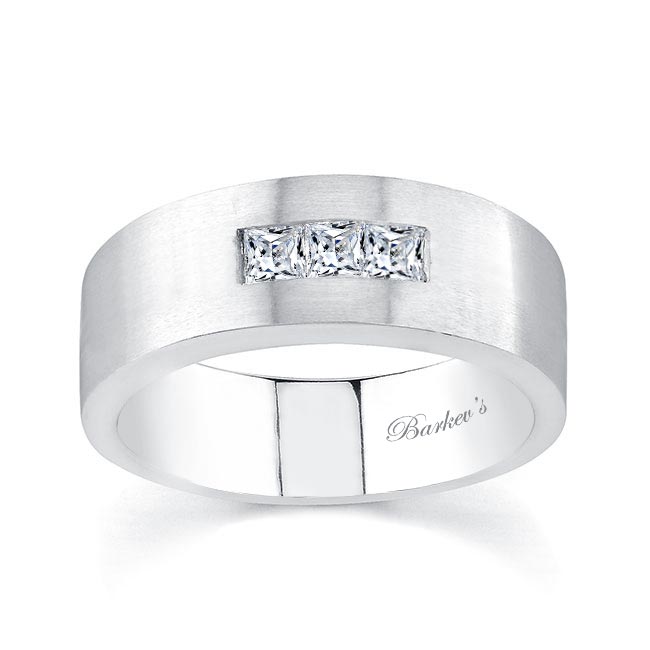 3 Stone Princess Cut Diamond Mens Wedding Band