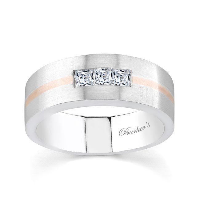 3 Stone Princess Cut Diamond Mens Wedding Band