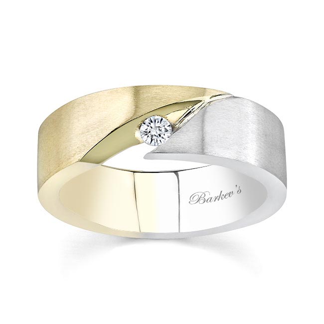 White Yellow Gold Mens Unique Diamond Wedding Band