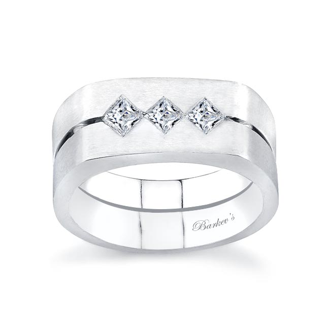 White Gold Mens Split Princess Cut Diamond Wedding Band