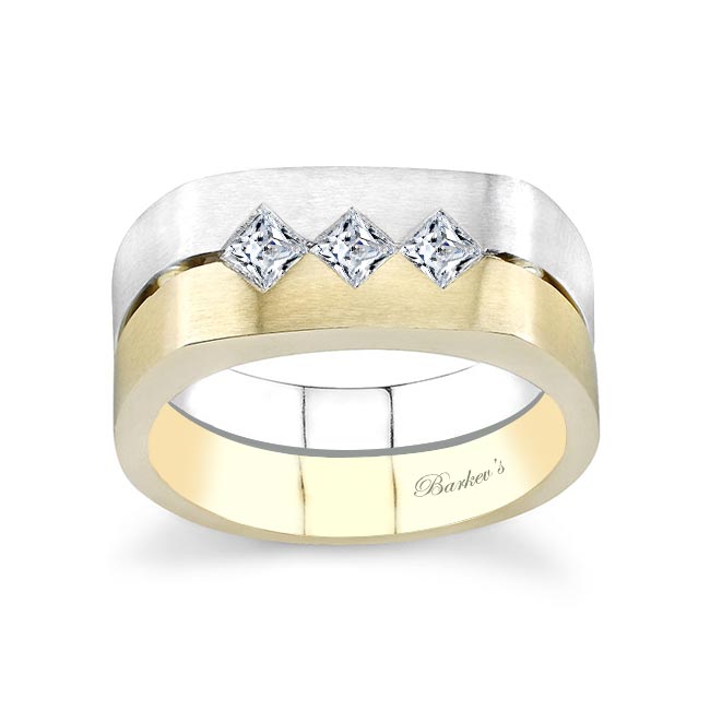 White Yellow Gold Mens Split Princess Cut Diamond Wedding Band