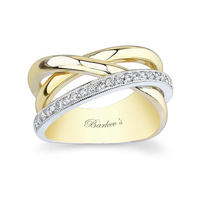 White Yellow Gold Criss Cross Wedding Band