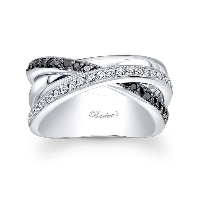 Criss Cross Black Diamond Accent Wedding Band