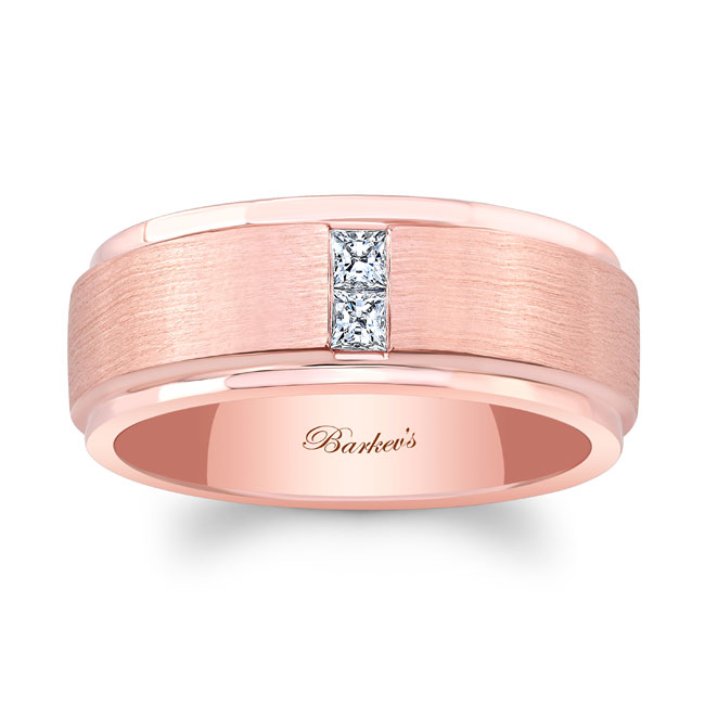 Rose Gold Mens Diamond Stepped Brushed Band