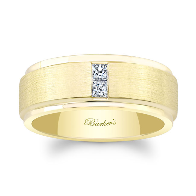 Yellow Gold Mens Diamond Stepped Brushed Band