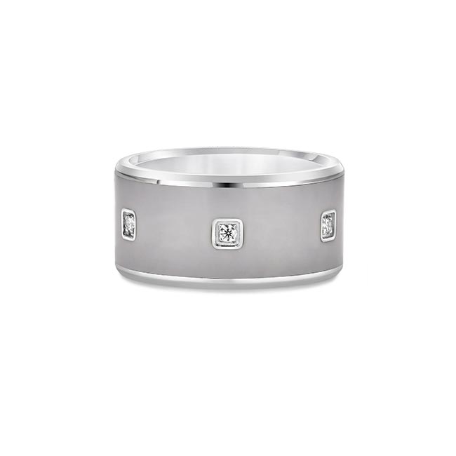 10mm Grey Ceramic Square Shape Bezel Diamond Band