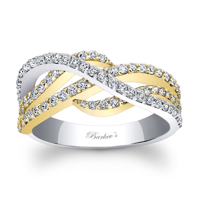 White Yellow Gold Split Shank Wedding Band