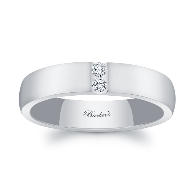 White Gold Mens 5mm 2 Diamond Band