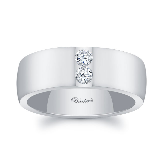 White Gold Mens 8mm 2 Diamond Band