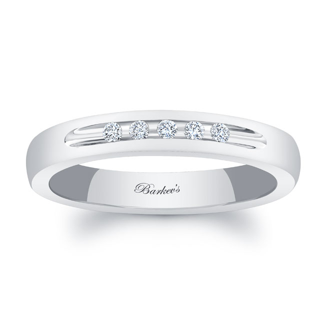 White Gold 3mm 5 Diamond Wedding Band