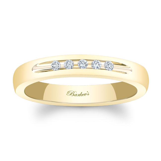 Yellow Gold 3mm 5 Diamond Wedding Band