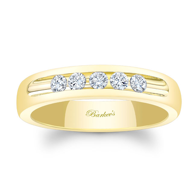 Yellow Gold 4mm 5 Diamond Wedding Band