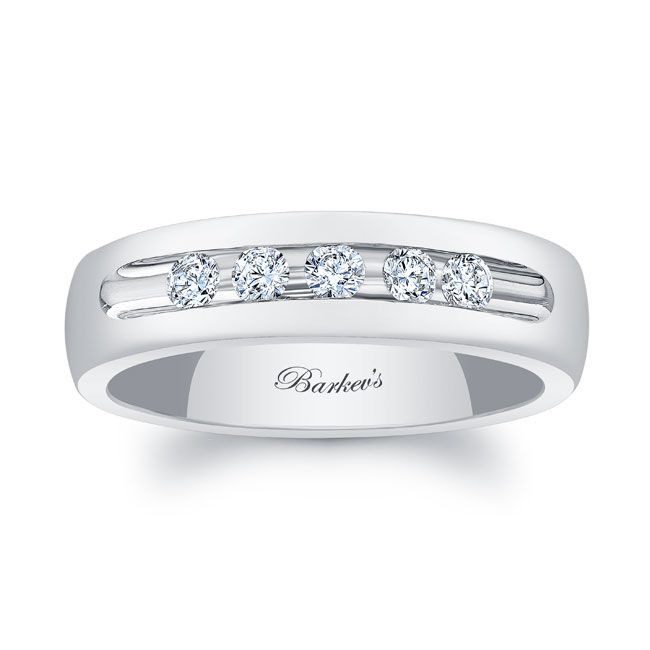 Platinum 5mm 5 Diamond Wedding Band