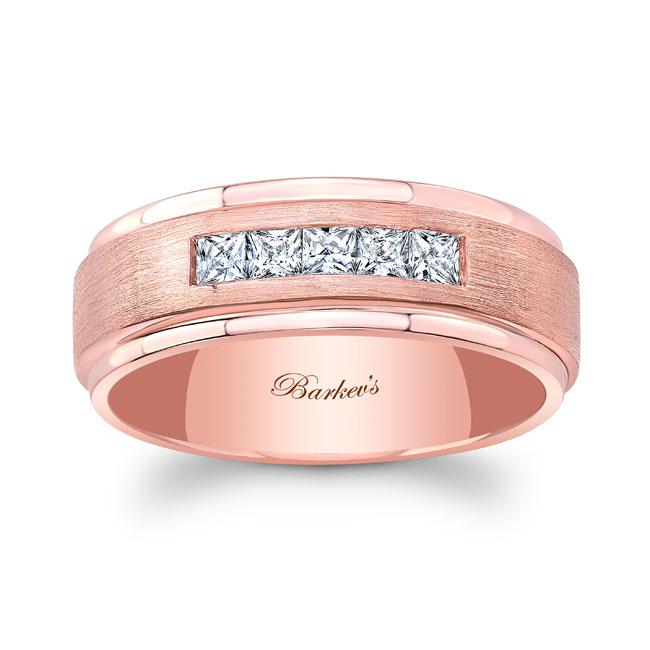 Rose Gold Mens Stepped Princess Cut Wedding Band