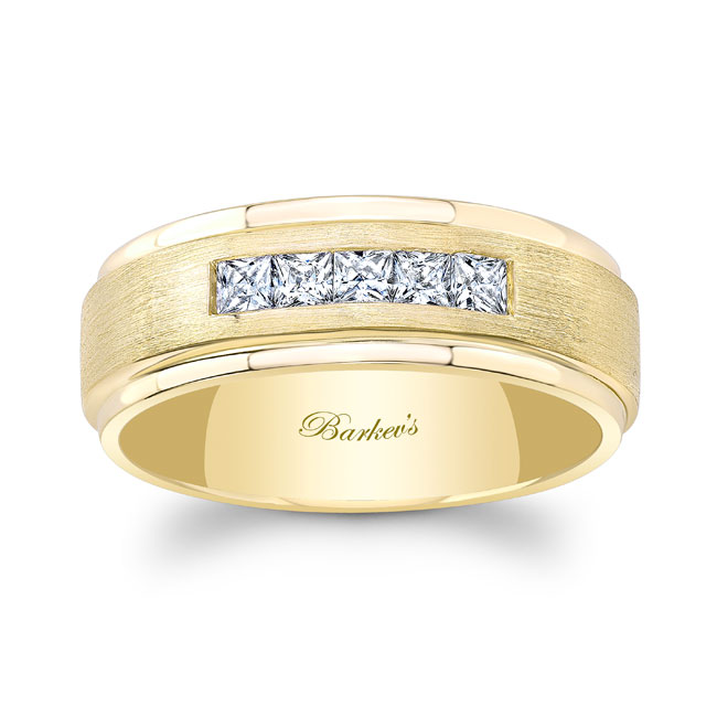 Yellow Gold Mens Stepped Princess Cut Wedding Band