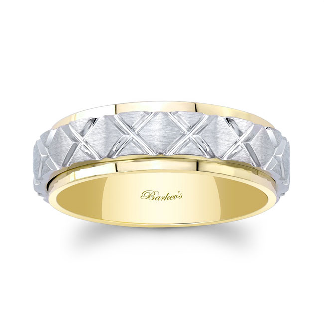 White Yellow Gold Men's X Pattern Wedding Band