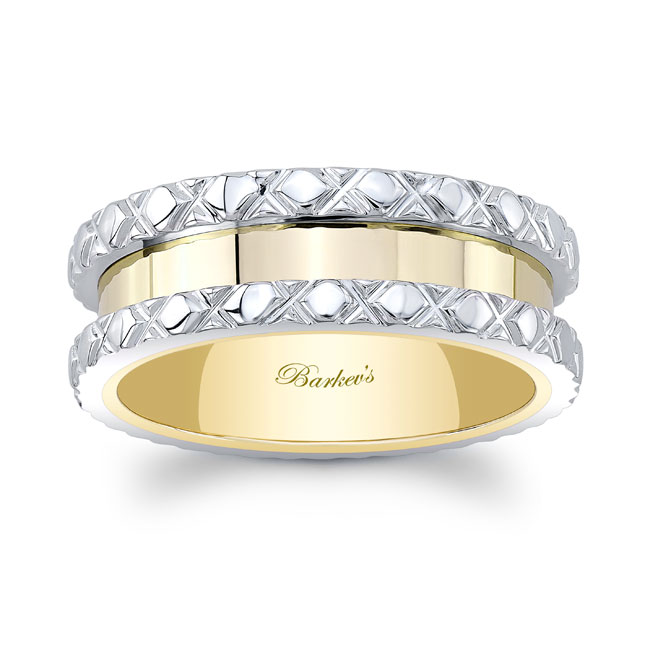 White Yellow Gold Men's Unique Wedding Band