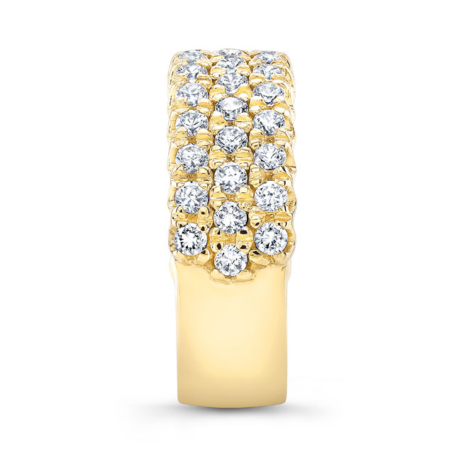 Yellow Gold Wide Three Row Diamond Wedding Band Image 3