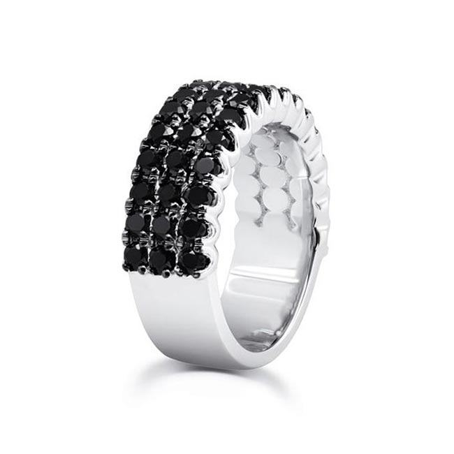 Mens Wide Three Row Black Diamond Wedding Band Image 2