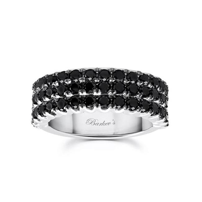 Mens Wide Three Row Black Diamond Wedding Band