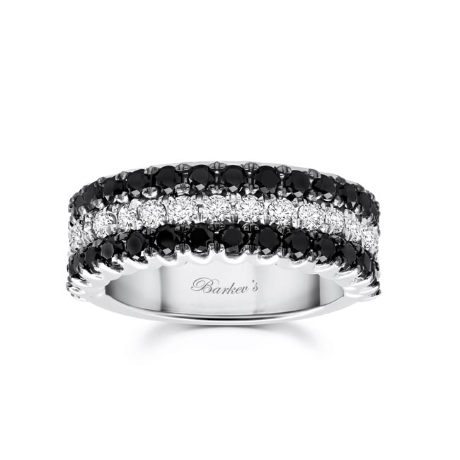 Mens Wide Three Row Black And White Diamond Wedding Band