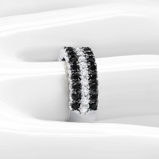 Wide Three Row Black And White Diamond Wedding Band Image 3