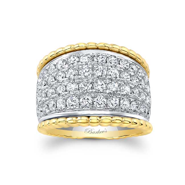 White Yellow Gold Four Row Diamond Band