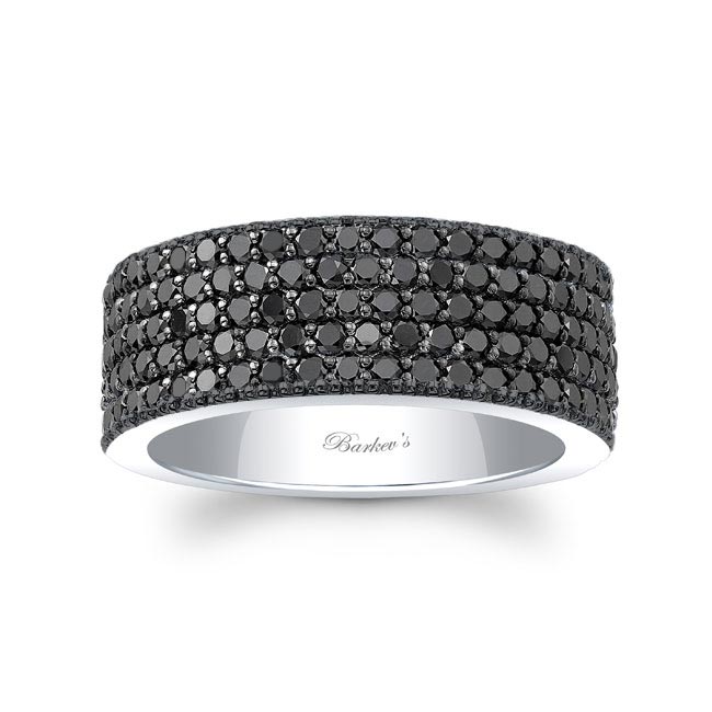 Mens 5 Row Black Diamond Band