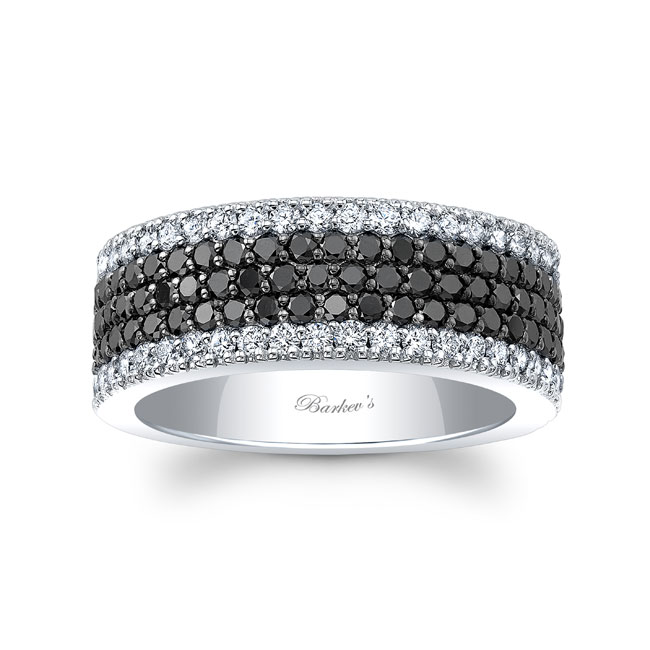 Mens 5 Row Black And White Diamond Band