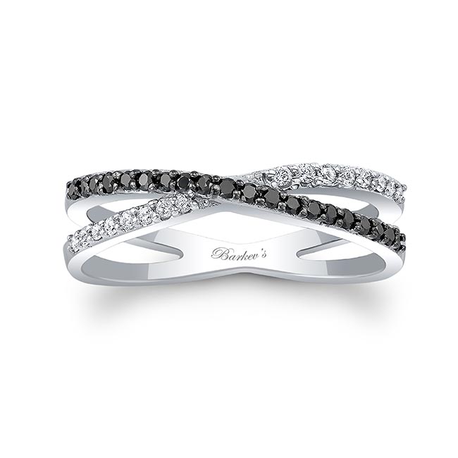 Criss Cross Black and White Diamond Promise Ring