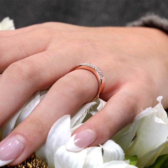 Rose Gold Curved Diamond Wedding Band Image 3