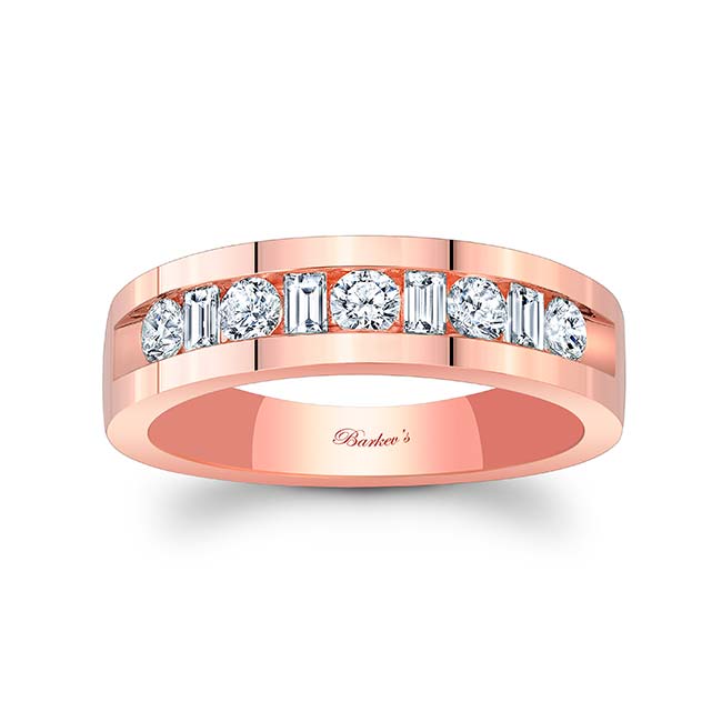 Rose Gold Mens Alternating Round And Baguette Diamond Band