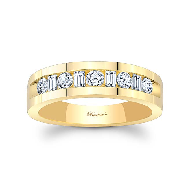 Yellow Gold Mens Alternating Round And Baguette Diamond Band