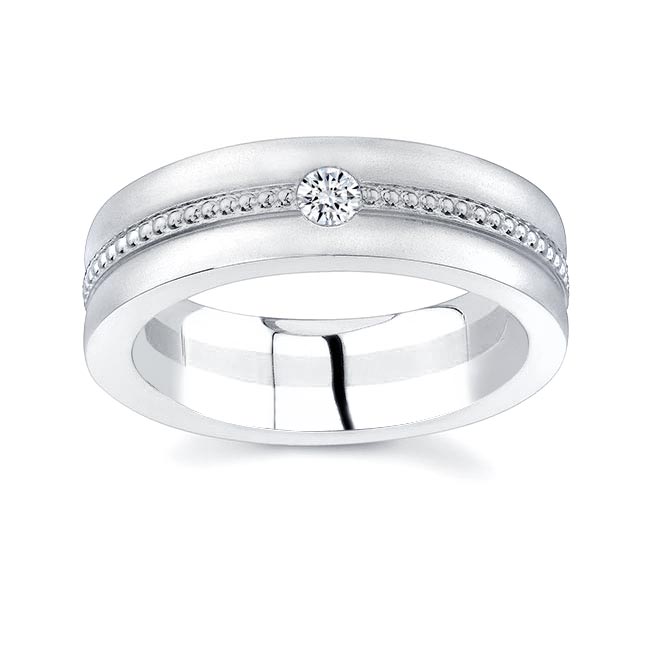 White Gold Milgrain Wedding Band Mens