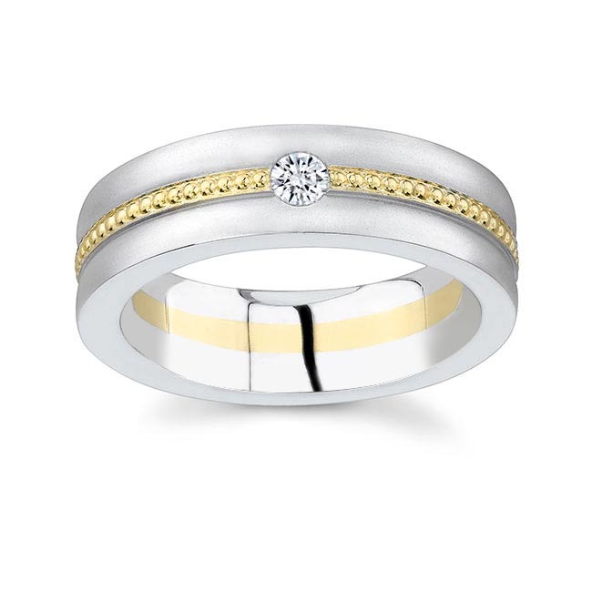 White Yellow Gold Milgrain Wedding Band Mens